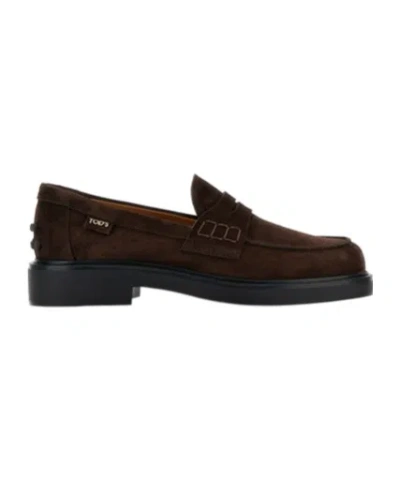 Tod's Penny-slot Suede Loafers In Black