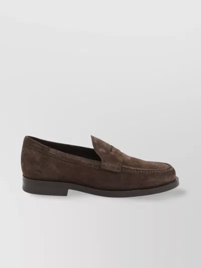 Tod's Penny Strap Suede Leather Loafer In Brown