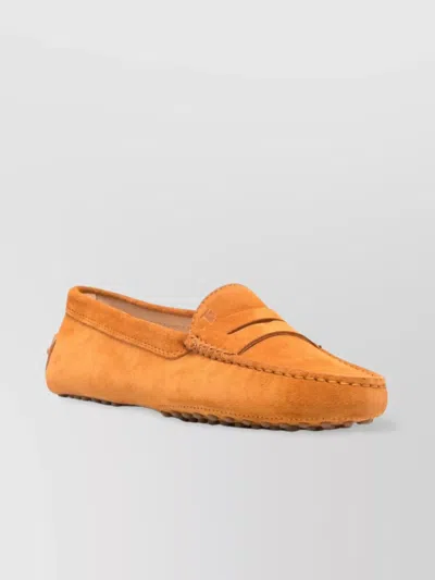 Tod's Penny Strap Suede Loafers In Orange