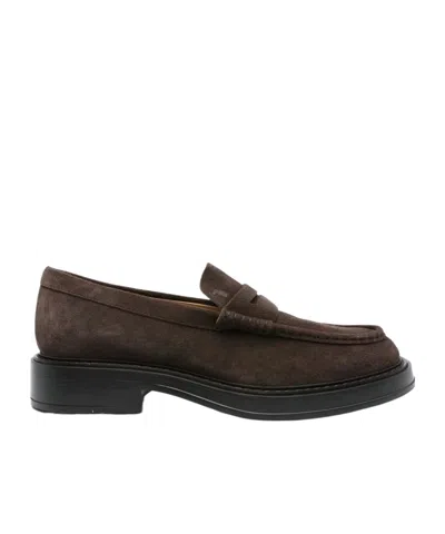 Tod's Penny Suede Loafers In Black