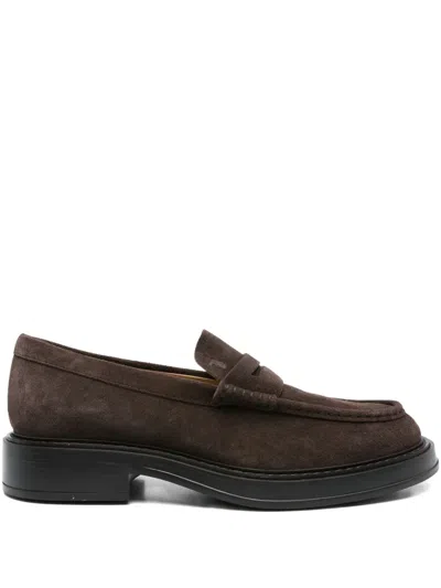 Tod's Penny Suede Loafers In Brown