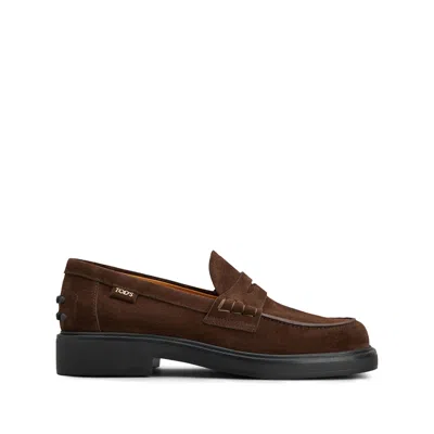 Tod's Penny-slot Suede Loafers In Brown