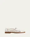 Tod's Perforated Leather Driver Penny Loafers In Bianco Calce