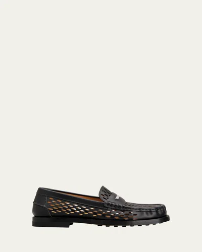 Tod's Hand-stitched Perforated Calfskin Loafers With Rubber Sole In Black