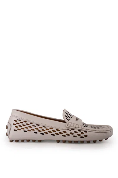 Tod's Perforated Leather Loafers In Crema