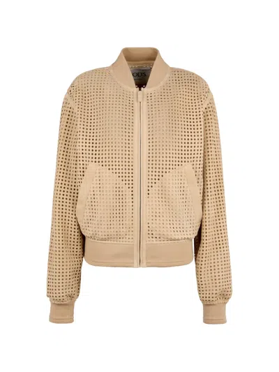 Tod's Bomberjacke Aus Pashmy-veloursleder In Neutral
