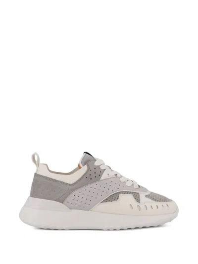 Tod's Perforated-details Lace-up Panelled Sneakers In Gray