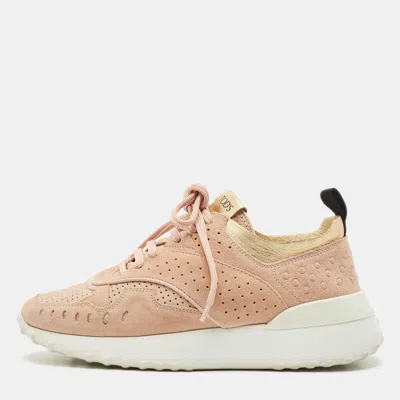 Pre-owned Tod's Pink Leather And Suede Sportivo Lace Up Sneakers Size 36