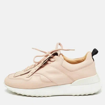 Pre-owned Tod's Pink Leather Fringe Details Low Top Sneakers Size 37