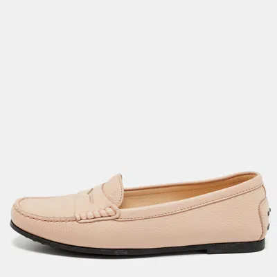 Pre-owned Tod's Pink Leather Gommino Driver Loafers Size 37.5