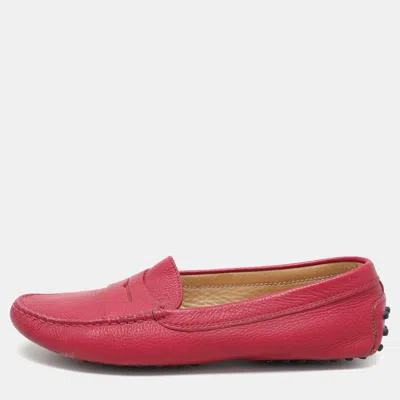 Pre-owned Tod's Pink Leather Penny Loafers Size 37.5