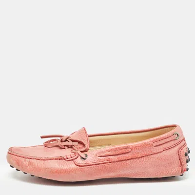 Pre-owned Tod's Pink Leather Slip On Loafers Size 36.5