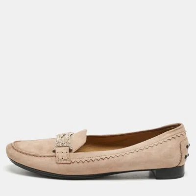 Pre-owned Tod's Pink Suede Crystal Embellished Loafers Size 38.5