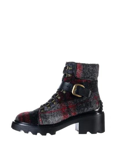 Tod's Plaid Combat Boots In Multi