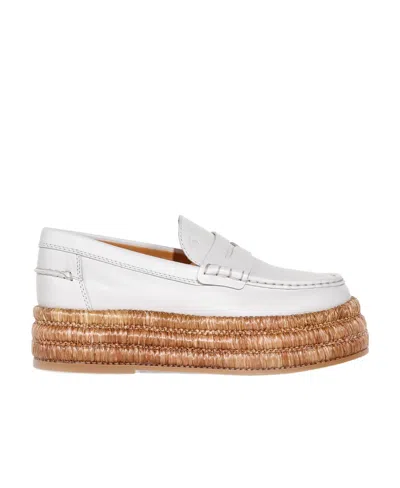 Tod's Platform Leather Loafers In White