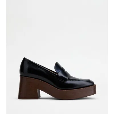 Tod's Platform Loafers In Leather In Black