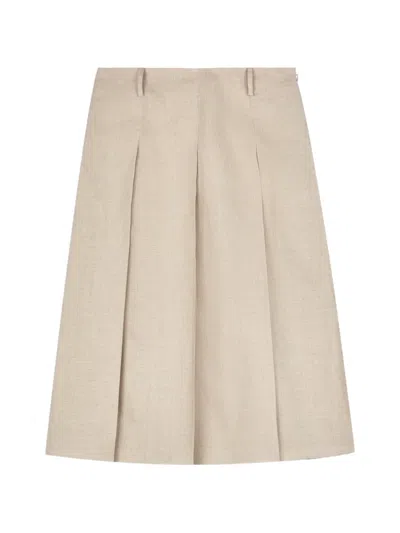 Tod's Pleated A-line Midi Skirt In Neutral