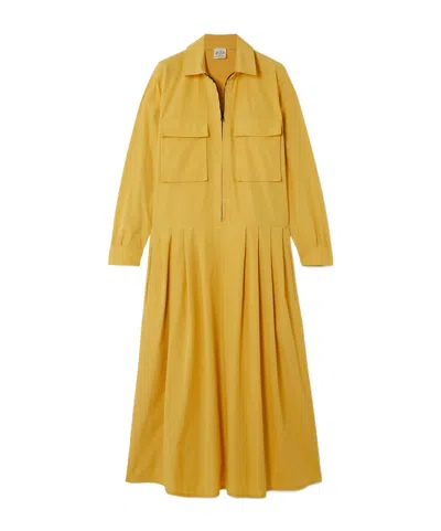 Tod's Pleated Cotton-poplin Midi Shirt Dress In Yellow