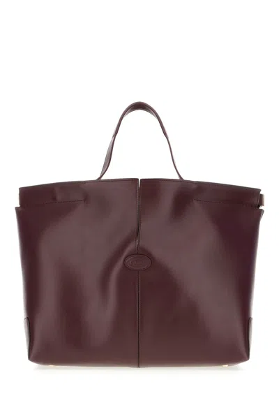 Tod's Plum Leather Medium Di Folio Shopping Bag In Burgundy
