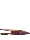 Tod's Gold-tone Bar Leather Slingback Flats In Red