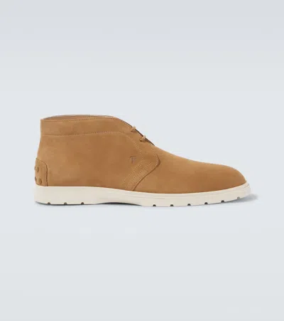 Tod's Polacco Suede Desert Boots In Biscotto + Fondo Panna