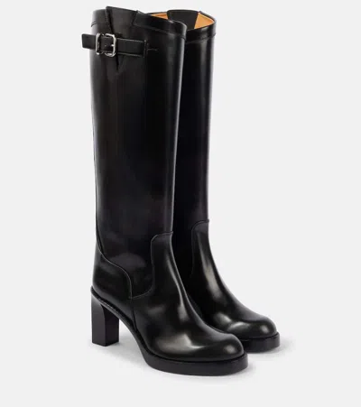 Tod's Polished Leather Knee-high Boots In Black