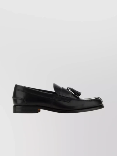 Tod's Polished Leather Loafers With Decorative Tassels In Black