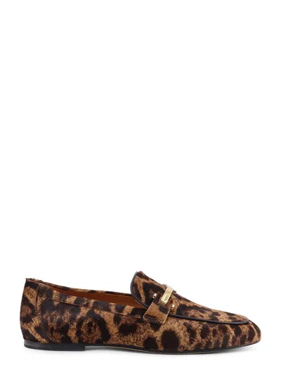 Tod's Brown Loafers With Logo Plaque On The Front And All-over Leopard Motif In Suede Woman