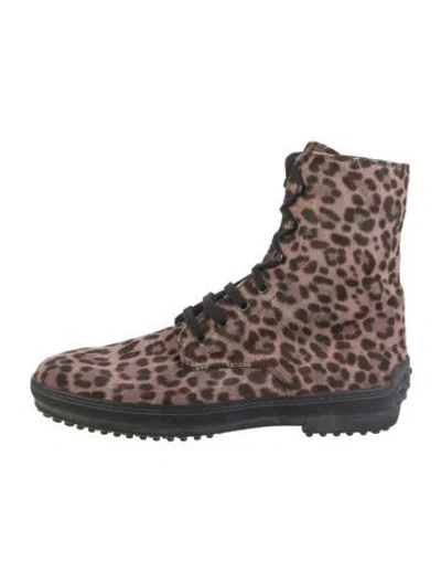 Pre-owned Tod's Ponyhair Animal Print Combat Boots In Neutral