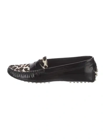 Pre-owned Tod's Ponyhair Animal Print Loafers In Black