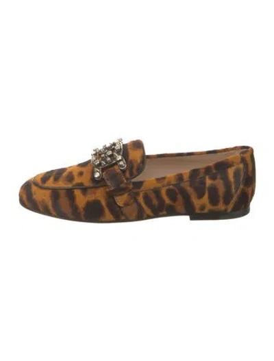 Pre-owned Tod's Ponyhair Animal Print Loafers In Brown