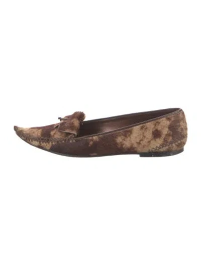 Pre-owned Tod's Ponyhair Animal Print Loafers In Brown