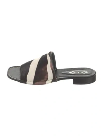 Pre-owned Tod's Ponyhair Animal Print Slides In Multicolor