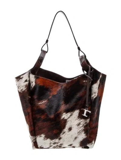 Pre-owned Tod's Ponyhair Hobo In Brown