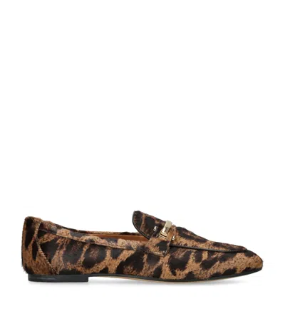 Tod's Ponyhair Leopard Print Baretta Moccasins In Brown
