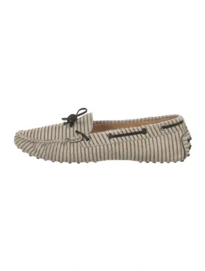 Pre-owned Tod's Ponyhair Striped Moccasins In Neutral
