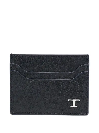 Tod's Leather Cardholder With Grain And T Timeless Metal Logo In Blue