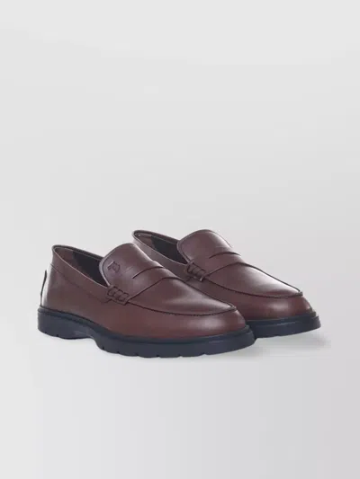 Tod's Premium Calfskin Penny Strap Loafers In Brown