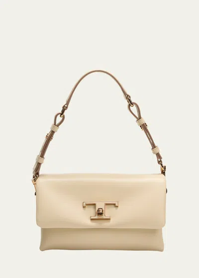 Tod's Prime Mini Leather Shoulder Bag In Bianco Carrara