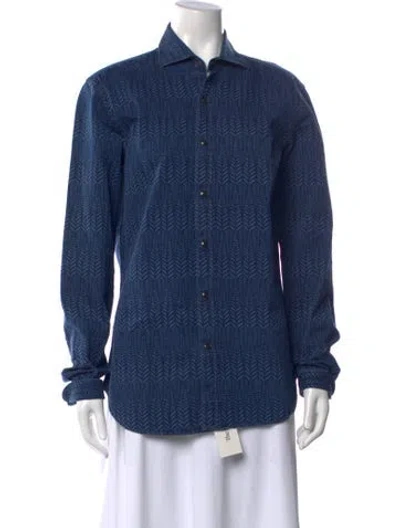 Pre-owned Tod's Printed Long Sleeve Button-up Top In Blue