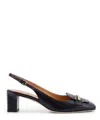 Tod's Square Toe Block Heel Gold-tone Hardware Slingback In Black