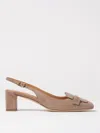 Tod's Cappuccino Goat Leather Pumps With Metal Bar In Beige