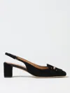 Tod's Square Toe Block Heel Gold-tone Hardware Slingback In Black