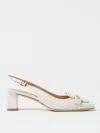 Tod's Square Toe Leather Pumps With Metal Bar In White