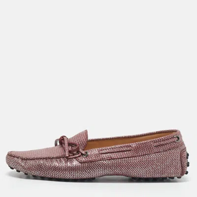 Pre-owned Tod's Purple Glitter And Leather Slip On Loafers Size 38
