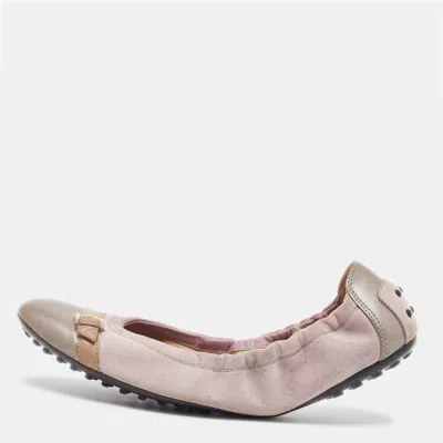 Pre-owned Tod's Purple Leather And Suede Scrunch Ballet Flats Size 40.5