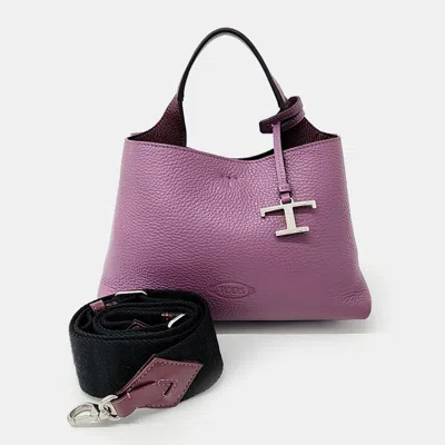 Pre-owned Tod's Purple Leather Manich Tote And Shoulder Bag Micro