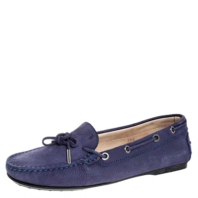 Tod's Tod`s Purple Nububk Leather Bow Gommino Loafers
