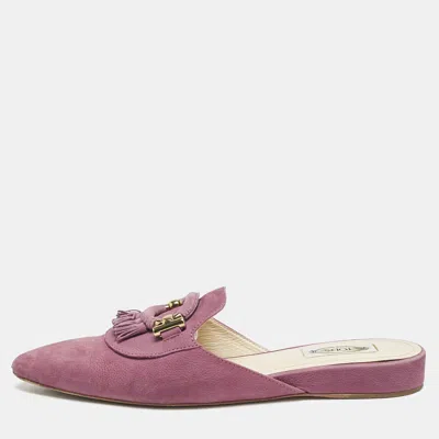 Pre-owned Tod's Purple Nubuck Leather Tassel Detail Mules Size 39.5