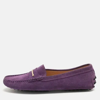 Pre-owned Tod's Purple Suede Embellished Loafers Size 38.5